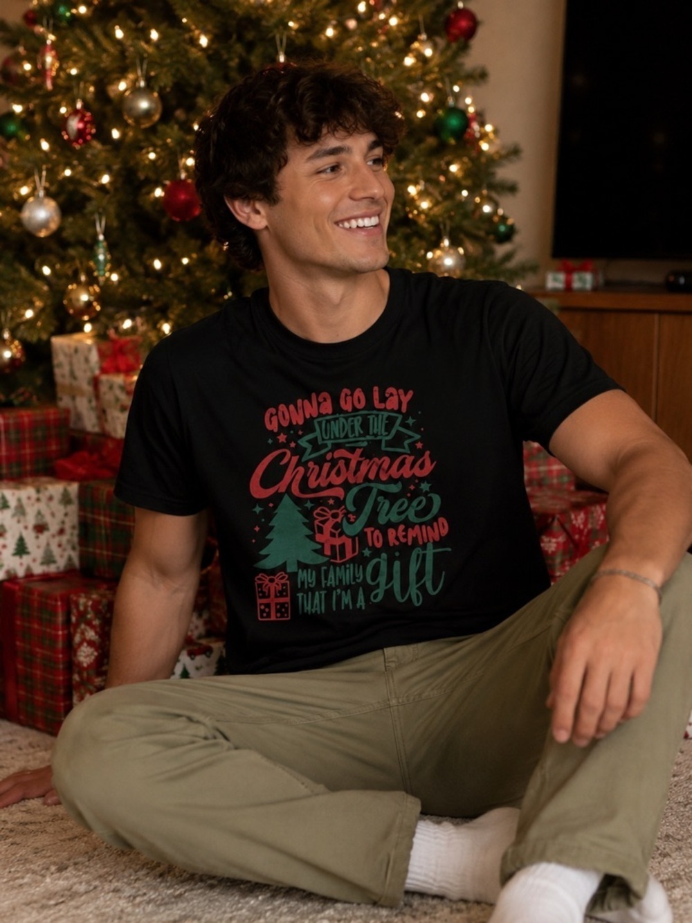 Funny Christmas Graphic Tee “Under the Tree” Shirt